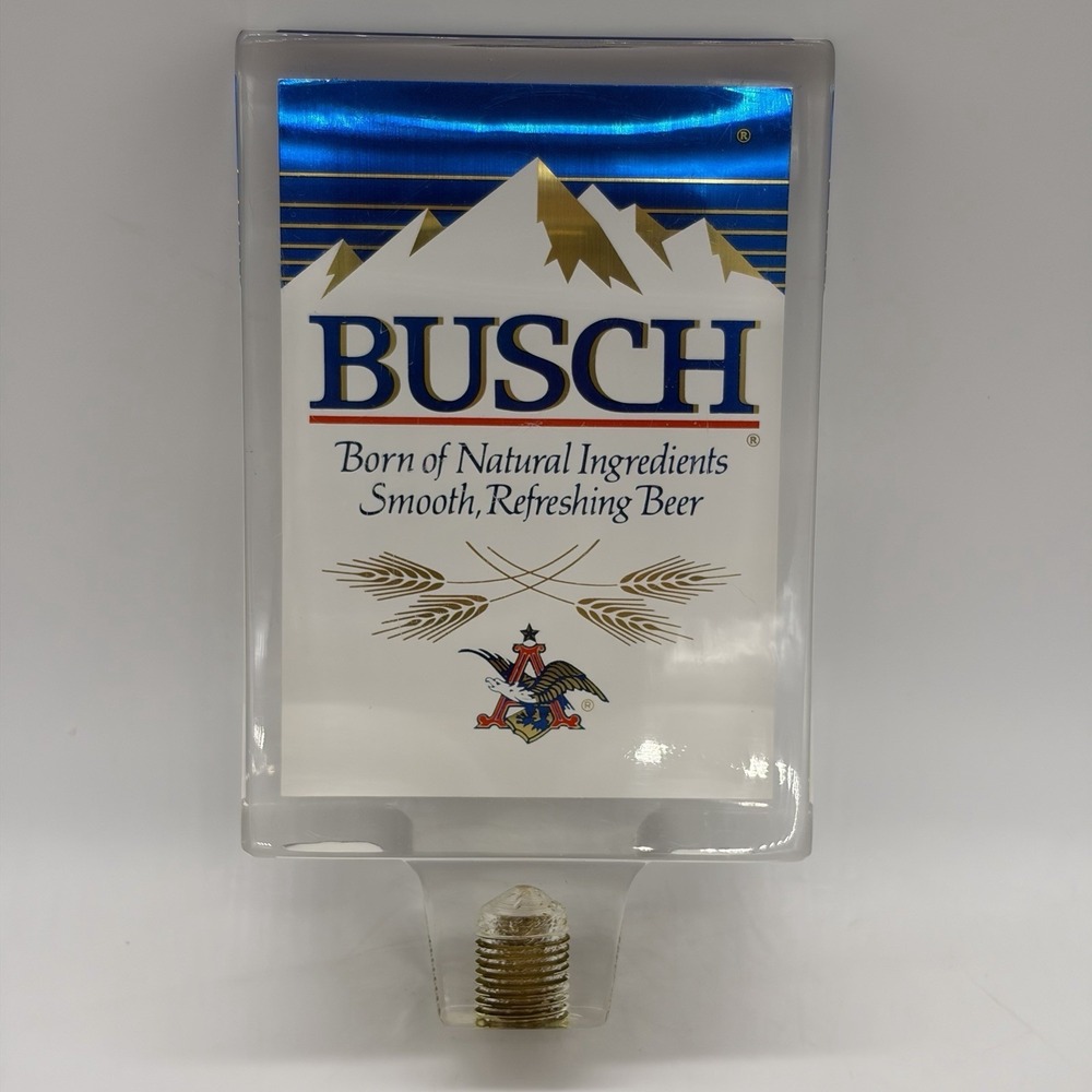 Vintage Busch Beer Acrylic Tap Handle Clear Two Sided Lucite Screw On Shiny Gold